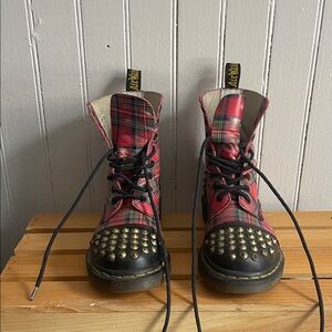 Dr. Martens Red Plaid Studded Boots